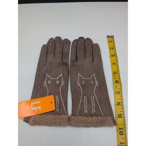 Love Of Fashion Gloves Womens One Size Beige Cat Embroidered Touchscreen Warm